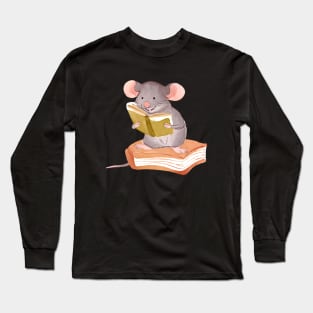 Cute Watercolor Mouse Reading Book Long Sleeve T-Shirt